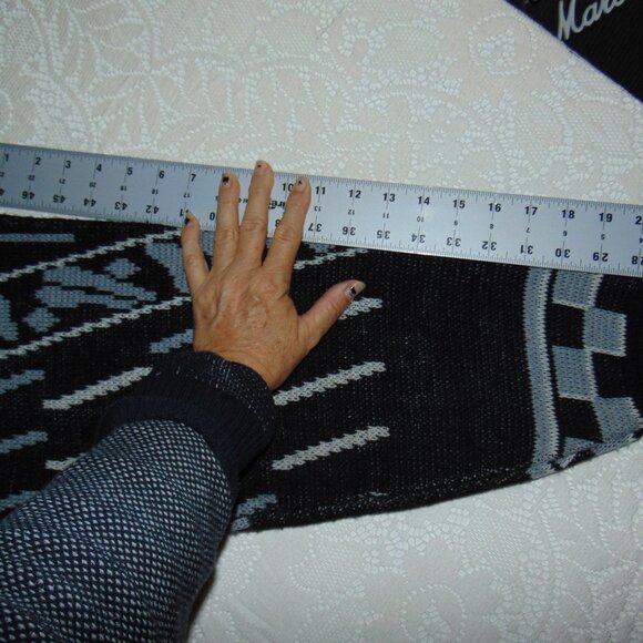 Vintage 80s Wayne Scott Sweater Men's Hand Knit Leather Black White Retro Large - Picture 10 of 10